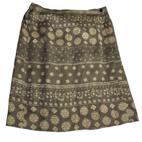Talbots Brown Tan Floral Wrap Skirt SZ 10 Lined Equestrian Neutral Beige Pattern - Picture 1 of 9